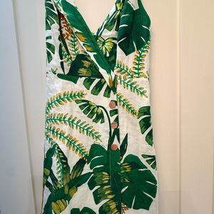 FARM Rio Green Leaf Print Mini Dress size Small